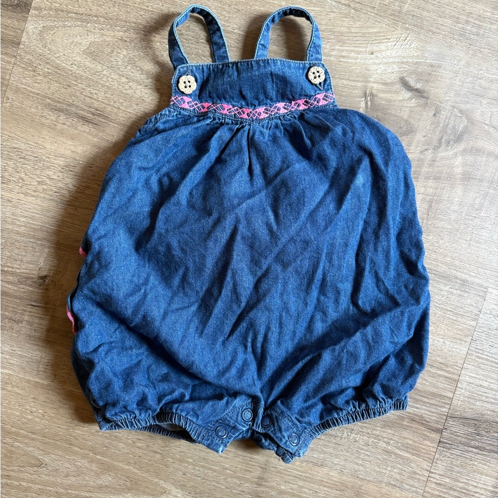 🌼3/$20 Denim Blue Baby Girls' Bubble Romper with Pink Trim